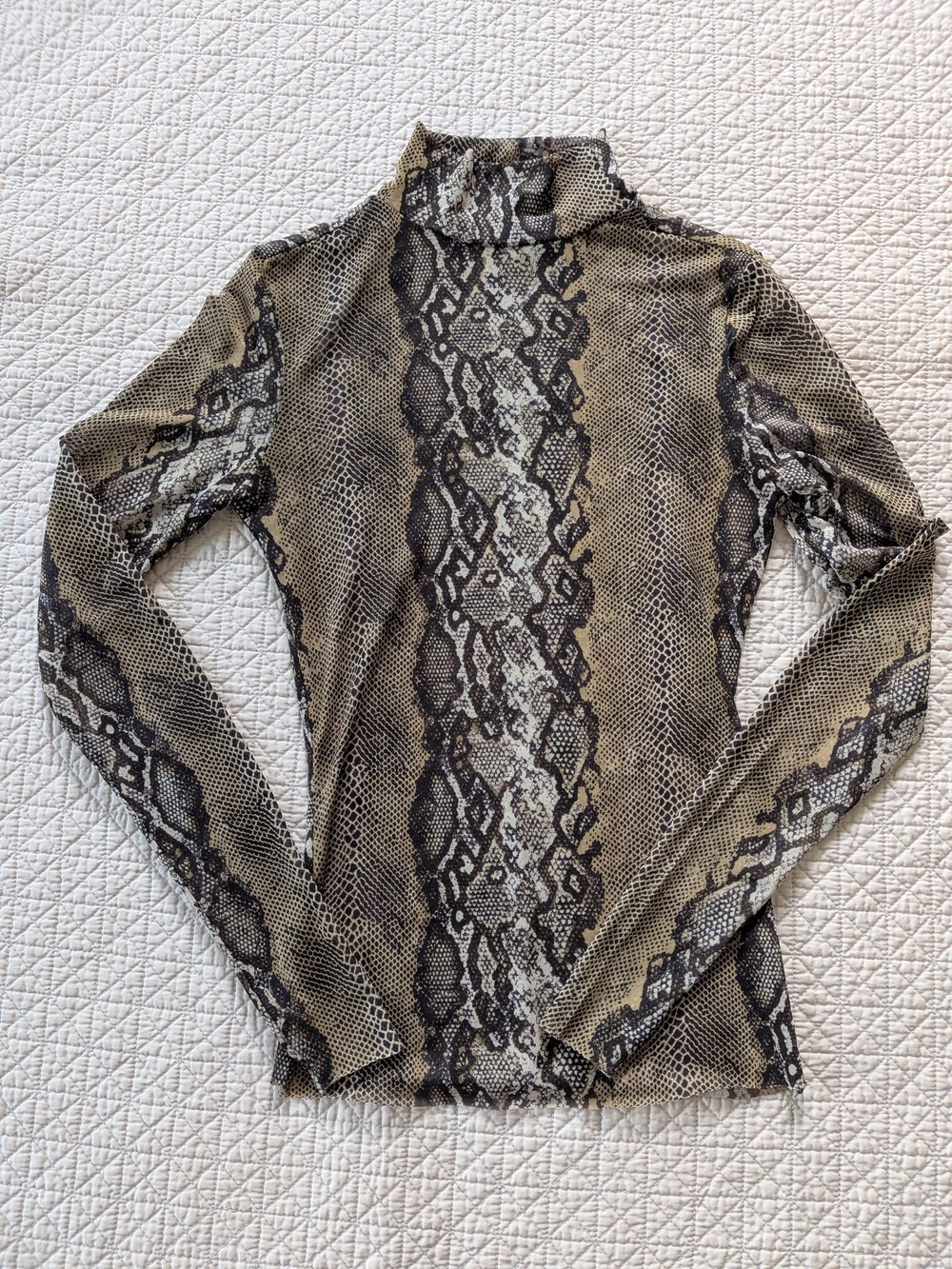 AFRM Snake-Print Turtleneck in Beige and Black